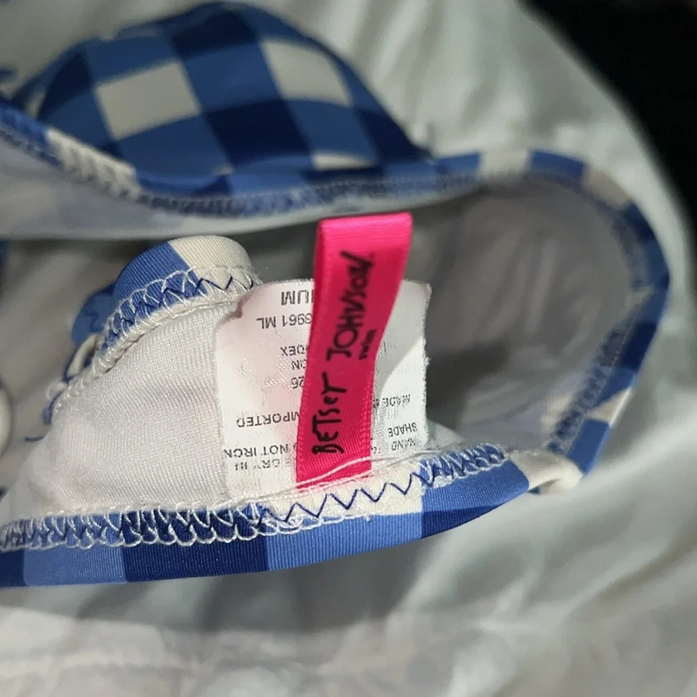 Vintage Y2K Betsey Johnson Swim Blue and White Gingham Bikini Top, size medium - Picture 6 of 7
